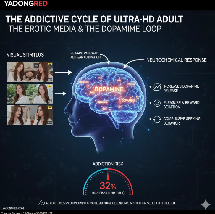 고화질 영상이 뇌의 도파민 회로를 강하게 자극하여 중독적 반복 시청을 유발할 수 있다는 위험성을 경고합니다.