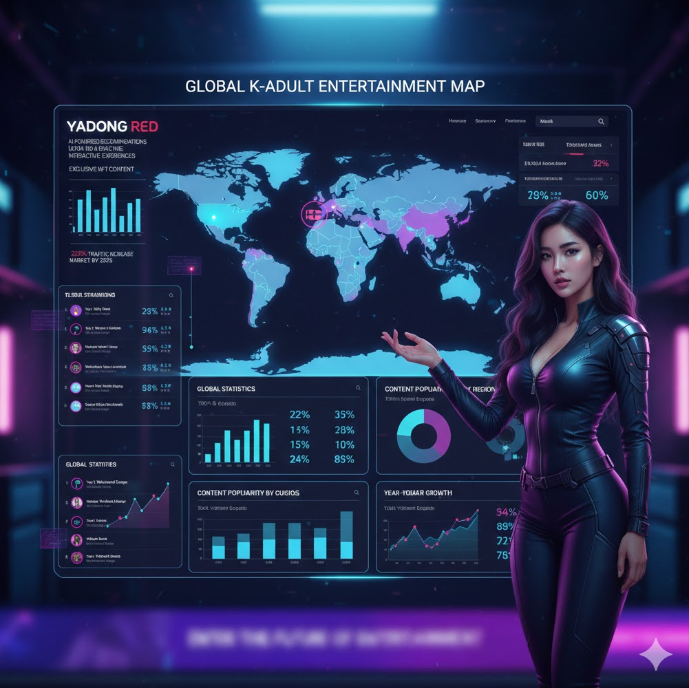 데이터 차트와 글로벌 통계 지도가 포함된 대시보드 형태의 디자인이 돋보입니다.