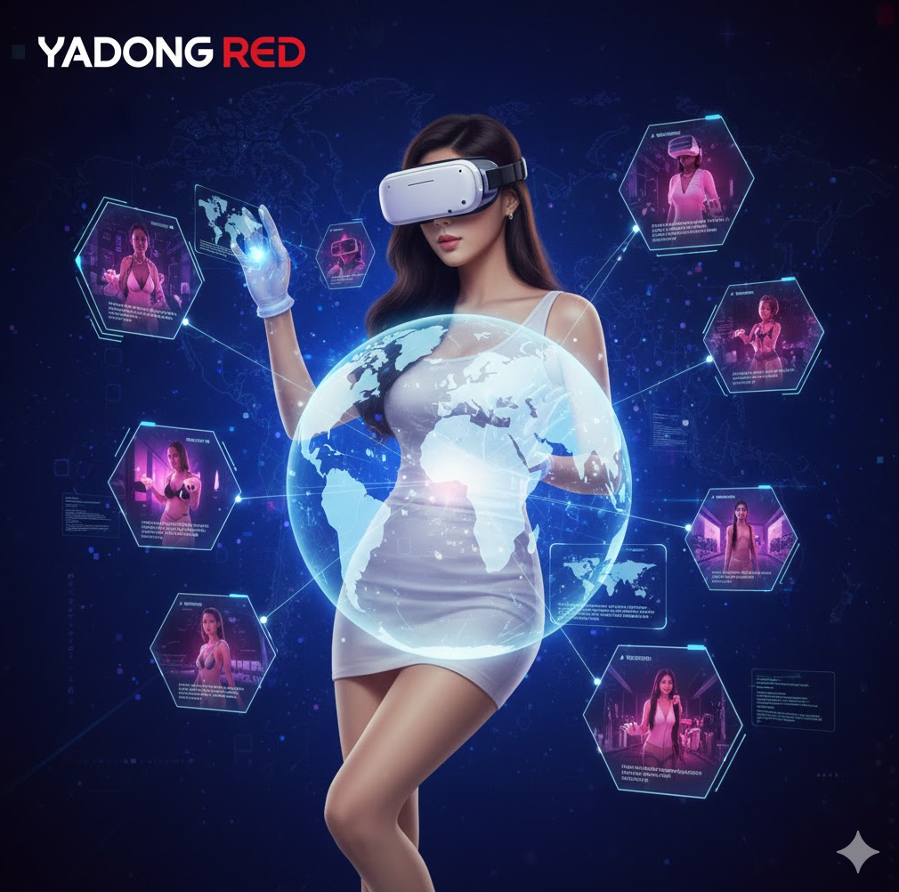 기술적 진화와 몰입감: 모바일 보급 이후 트래픽이 300% 급증한 현상을 반영하여, 가상현실(VR)과 AI 기술이 접목된 미래지향적 플랫폼 환경을 묘사합니다.