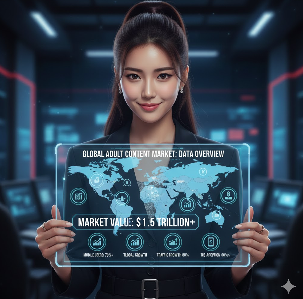 통계와 시장 규모: 인포그래픽을 통해 1.5조 원 규모에 달하는 글로벌 시장 가치와 모바일 이용률(70% 이상)을 직관적인 데이터로 제시합니다.