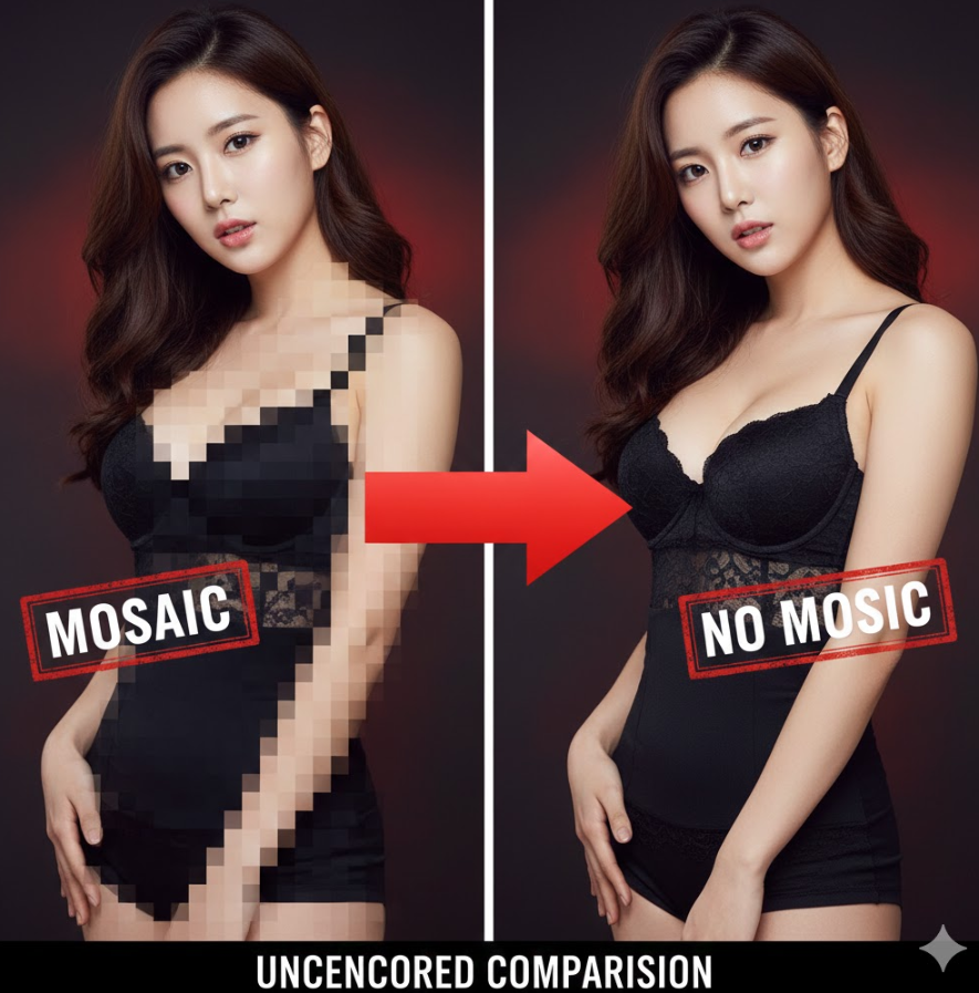 모자이크 패턴과 완전 제거된 동일 장면 비교 이미지