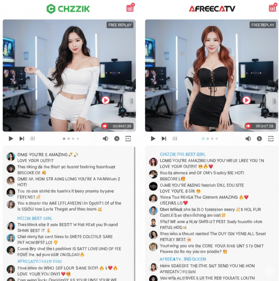  치지직과 아프리카TV 무료 다시보기 화면 비교 이미지