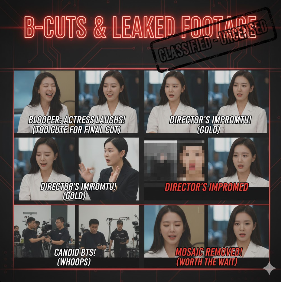 모자이크 제거 전후 비교가 나란히 배치되어 있고, 각 컷에 “이 장면 때문에 밤새웠다” 