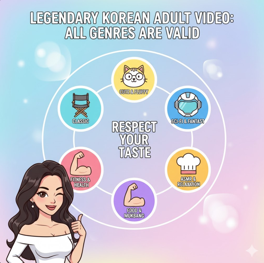 다양한 장르 아이콘이 원형으로 배치되어 있고 중앙에 “취향 존중” 큰 문구가 들어간 밝고 포용적인 디자인입니다.