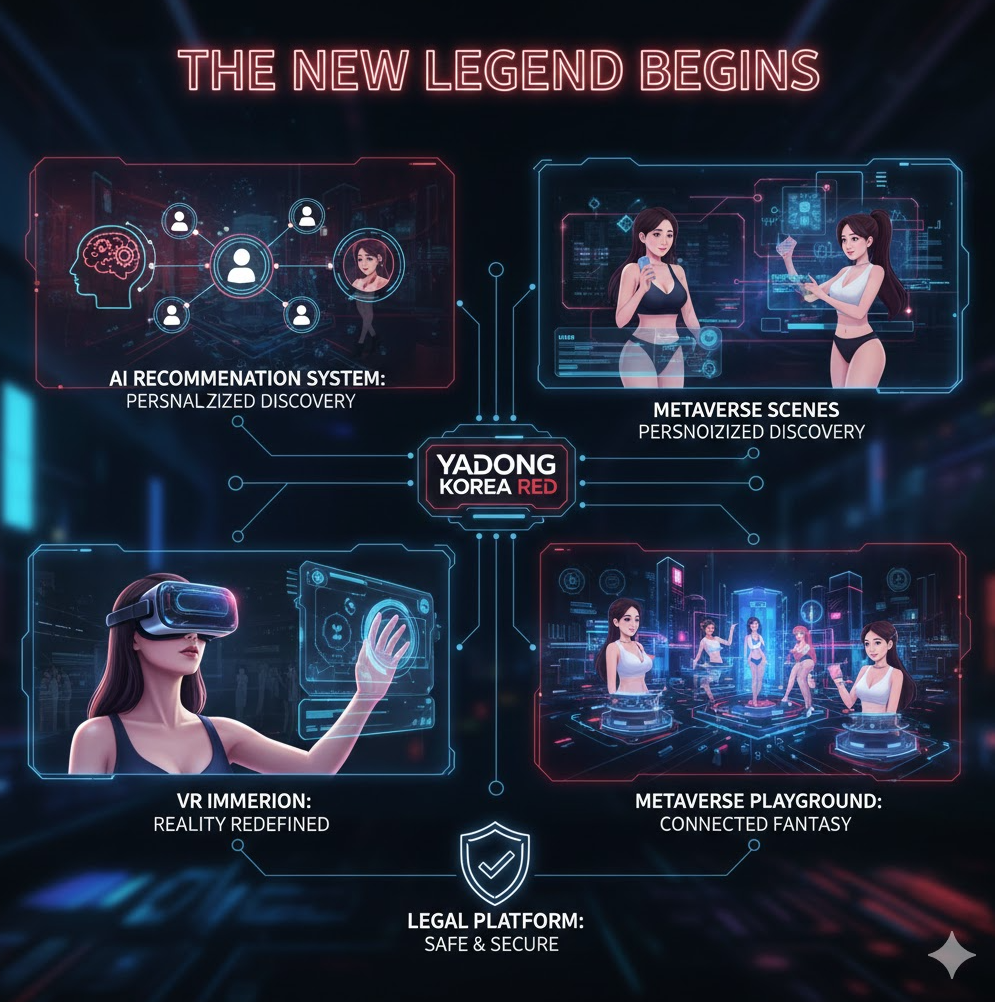 합법 플랫폼 아이콘이 미래 지향적으로 배치되어 있고 “새로운 레전드가 시작된다”라는 큰 문구가 들어간 밝고 희망적인 디자인입니다